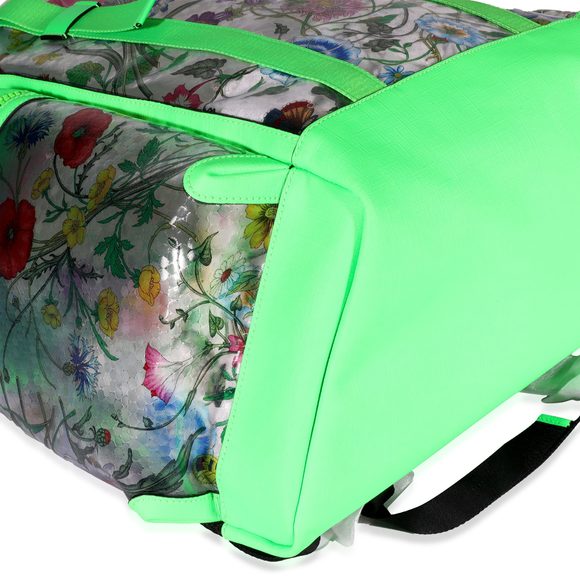 Gucci Neon Green Leather & Flora PVC Backpack - Picture 3 of 5